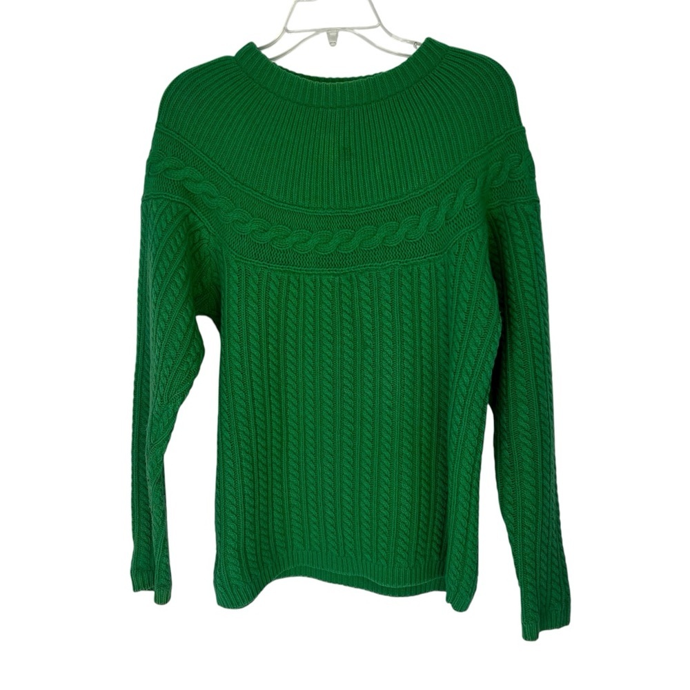 TOGETHER Vintage Womens Pullover Cable Knit Sweater Sz Large Green 96% Lambswool
